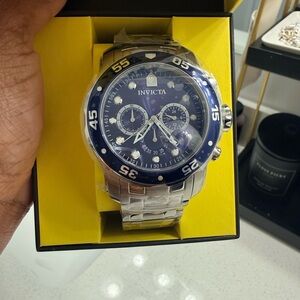 Invicta Blue Dial Stainless Steel Chronograph Watch - Still in Plastic